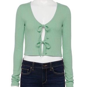 Front Tie Long Sleeve Cardigan